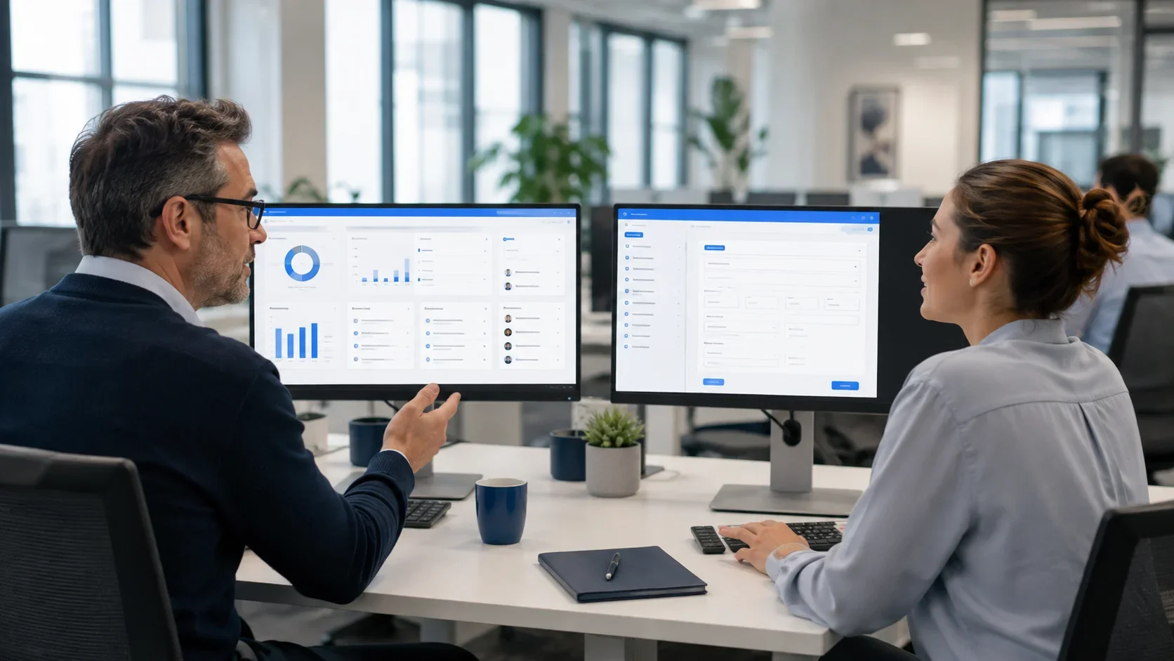 Manager and employee using interfaces adapted to their roles and responsibilities